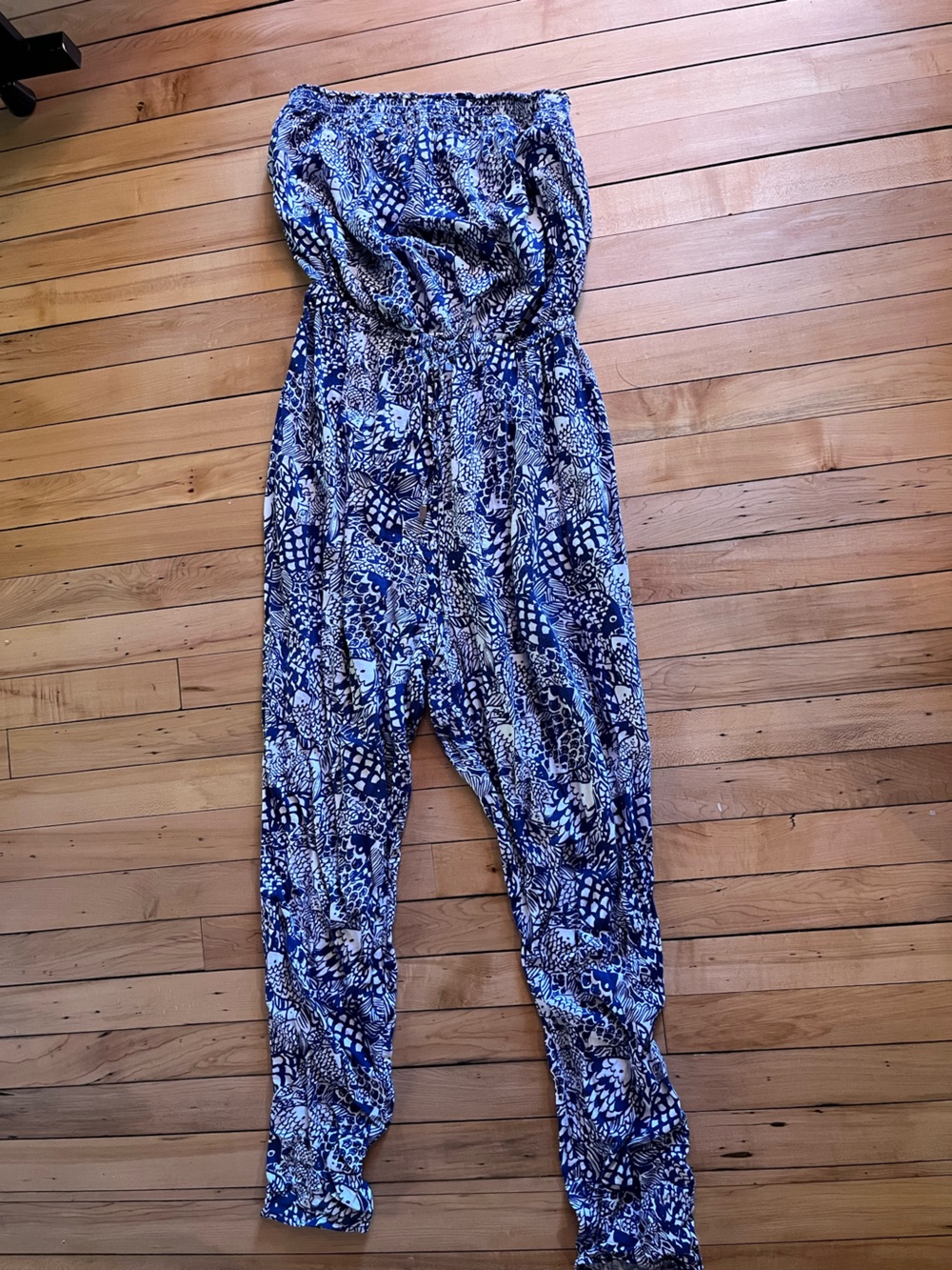 Lilly Pulitzer Navy & Light Blue Printed Wide-Leg Jumpsuit